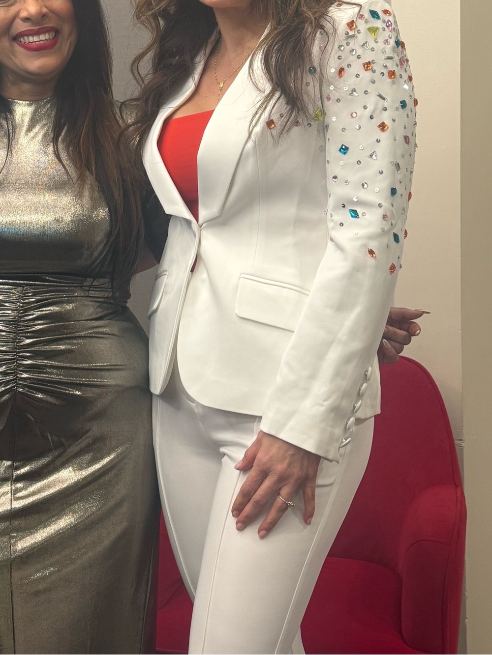SHEIN White Blazer with Multicolor Gem Embellishments - Picture 4 of 5